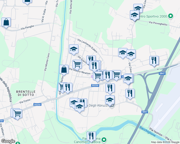 map of restaurants, bars, coffee shops, grocery stores, and more near 23 Via Ciamician Giacomo in Padova