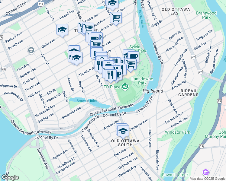 map of restaurants, bars, coffee shops, grocery stores, and more near 955 Ottawa Regional Road 31 in Ottawa