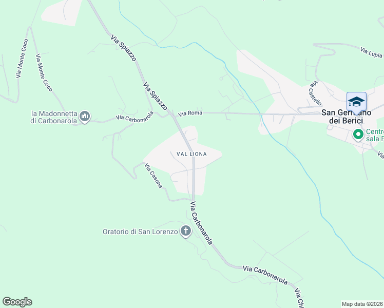map of restaurants, bars, coffee shops, grocery stores, and more near 7 Via Carbonarola in Carbonarola