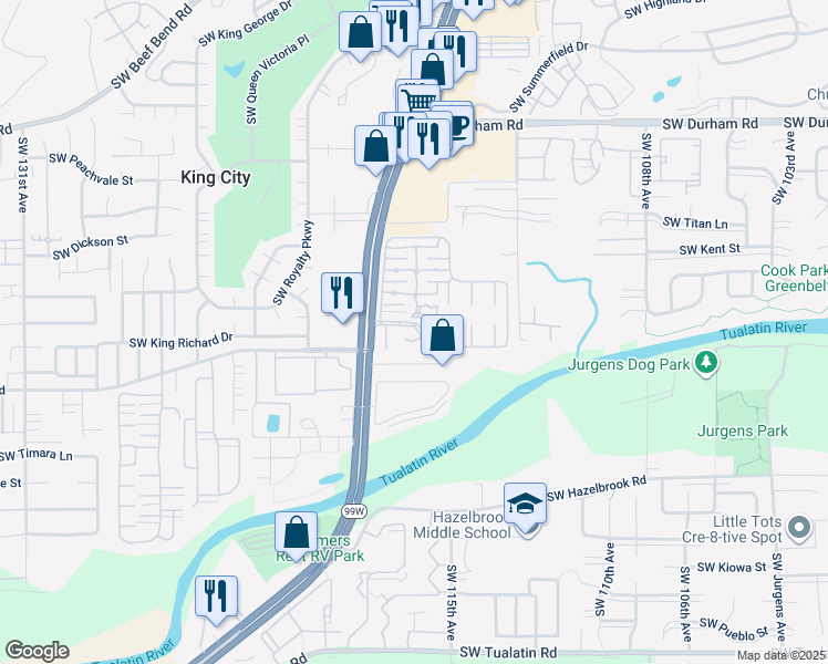 map of restaurants, bars, coffee shops, grocery stores, and more near 11778 Southwest Royal Villa Drive in Tigard