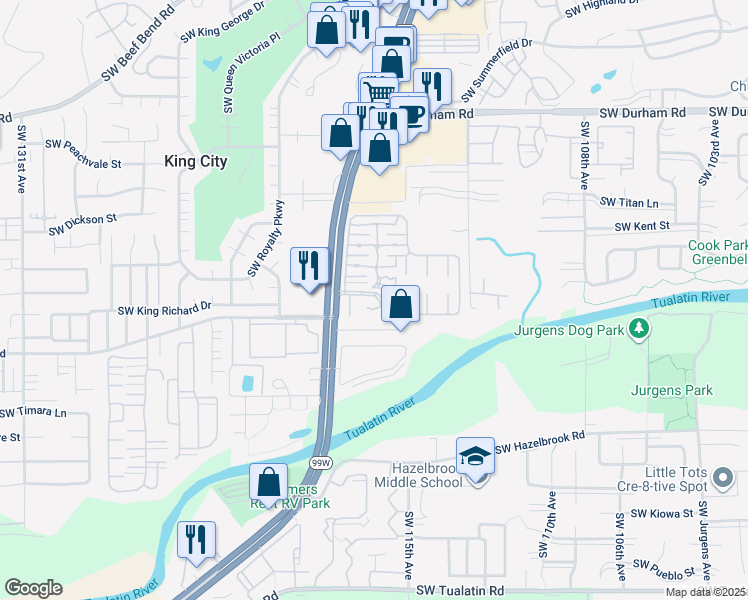 map of restaurants, bars, coffee shops, grocery stores, and more near 11778 Southwest Royal Villa Drive in Tigard