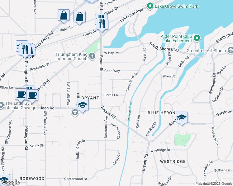 map of restaurants, bars, coffee shops, grocery stores, and more near 17518 Redfern Avenue in Lake Oswego
