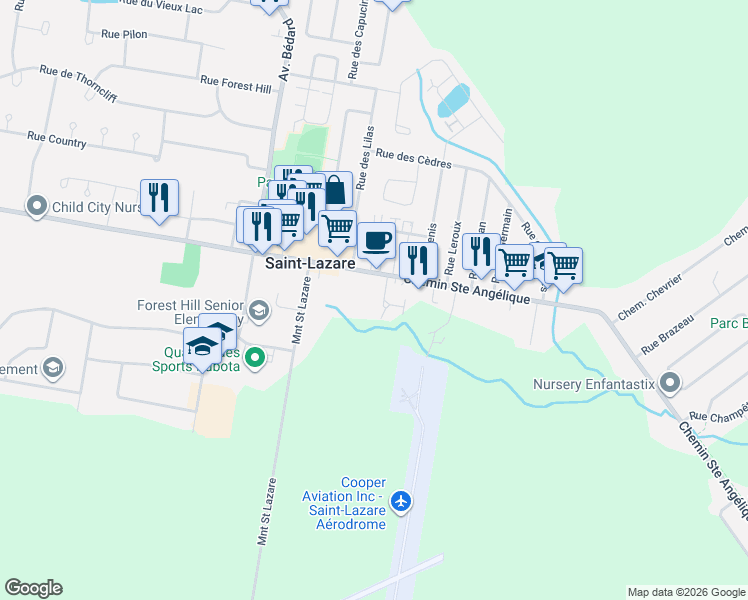 map of restaurants, bars, coffee shops, grocery stores, and more near 1443 Place Moïse Therrien in Saint-Lazare