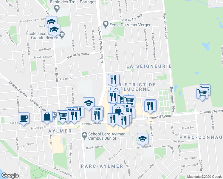map of restaurants, bars, coffee shops, grocery stores, and more near 420 Boulevard Wilfrid-Lavigne in Gatineau