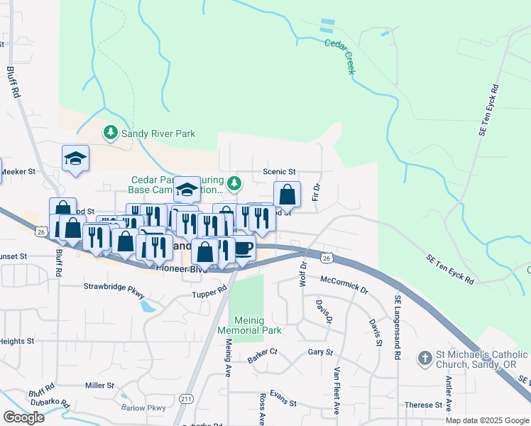 map of restaurants, bars, coffee shops, grocery stores, and more near 17175 Revenue Avenue in Sandy