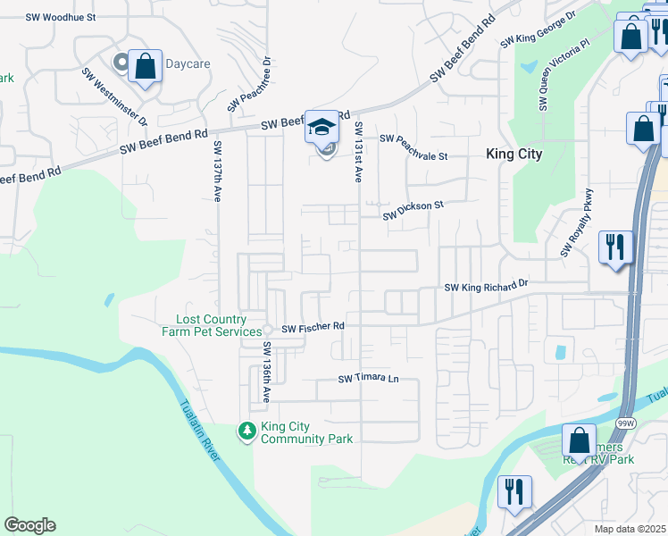map of restaurants, bars, coffee shops, grocery stores, and more near 13293 Southwest Macbeth Drive in Tigard