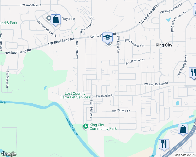 map of restaurants, bars, coffee shops, grocery stores, and more near 16726 Southwest Othello Terrace in King City