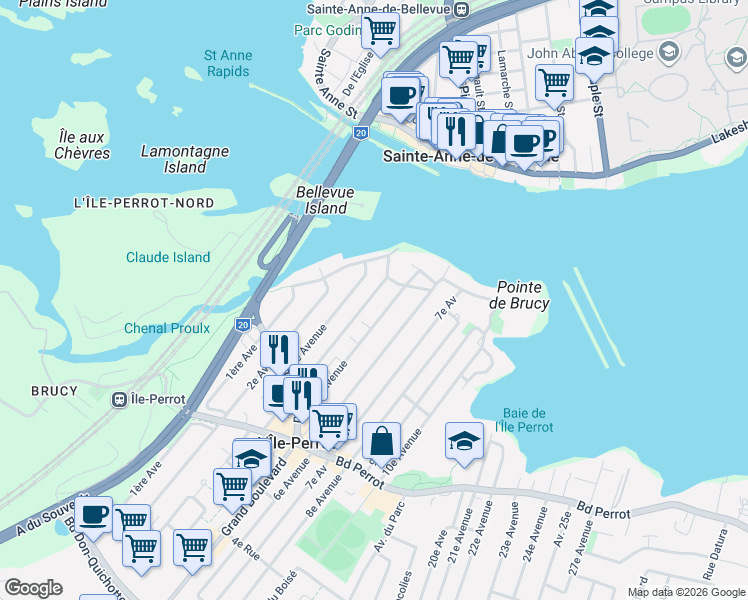 map of restaurants, bars, coffee shops, grocery stores, and more near 35 4e Avenue in L'Île-Perrot