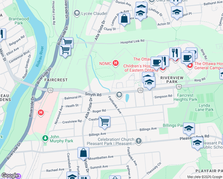 map of restaurants, bars, coffee shops, grocery stores, and more near 2 Remembrance Crescent in Ottawa