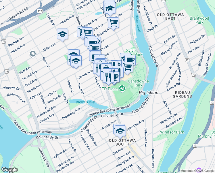 map of restaurants, bars, coffee shops, grocery stores, and more near 955 Ottawa Regional Road 31 in Ottawa