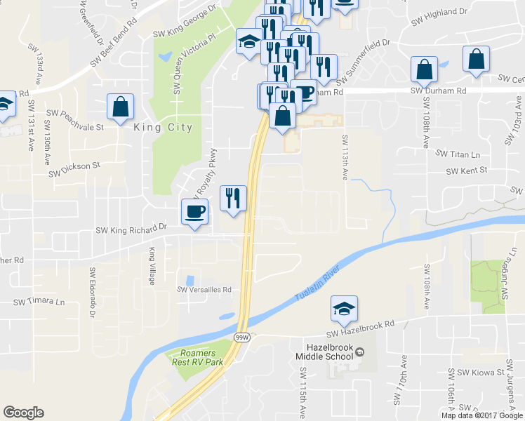map of restaurants, bars, coffee shops, grocery stores, and more near 11778 Southwest Royal Villa Drive in Tigard