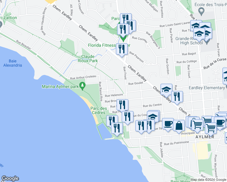 map of restaurants, bars, coffee shops, grocery stores, and more near 29 Rue John in Gatineau