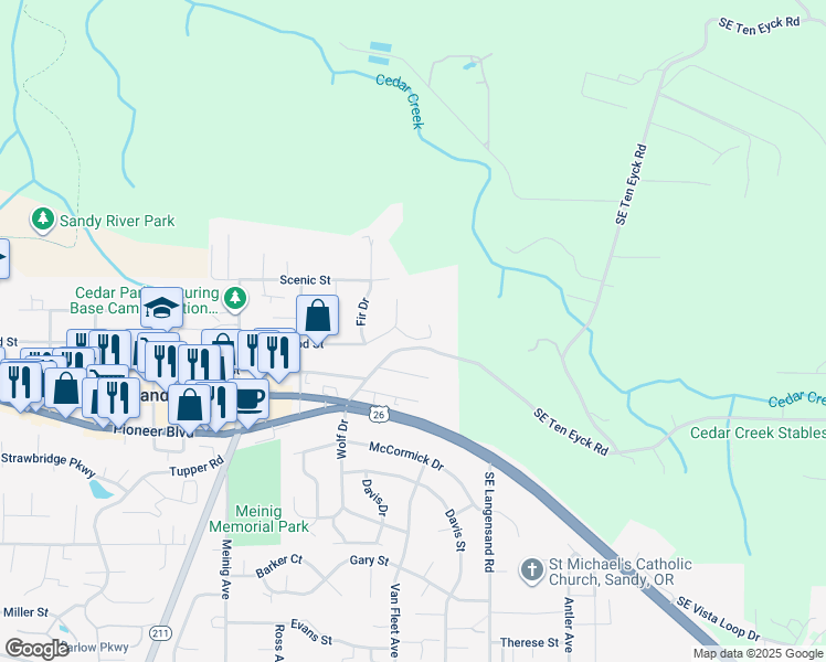 map of restaurants, bars, coffee shops, grocery stores, and more near 17166 Hood Court in Sandy