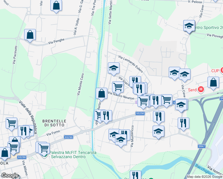 map of restaurants, bars, coffee shops, grocery stores, and more near 10 Via Bonaventura Cavalieri in Padova