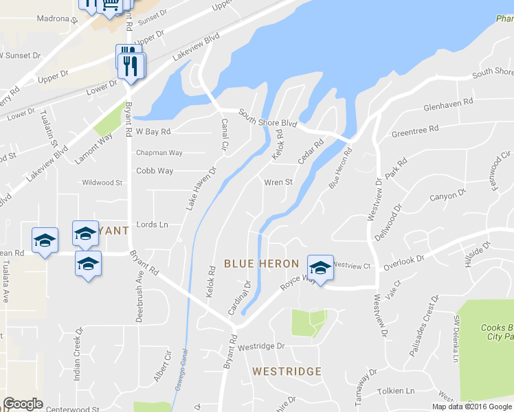 map of restaurants, bars, coffee shops, grocery stores, and more near 17438 Cardinal Drive in Lake Oswego