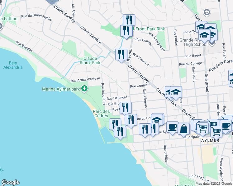 map of restaurants, bars, coffee shops, grocery stores, and more near 29 Rue John in Gatineau