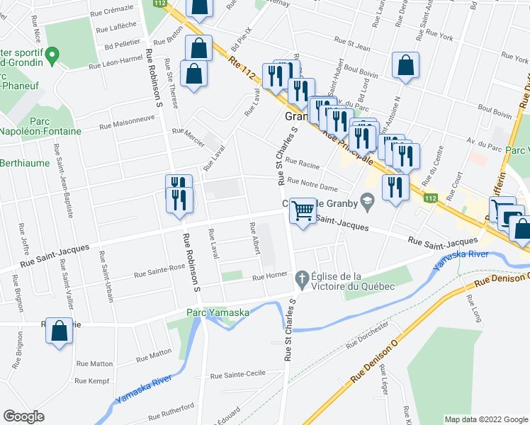 map of restaurants, bars, coffee shops, grocery stores, and more near 399 Rue Saint Jacques in Granby