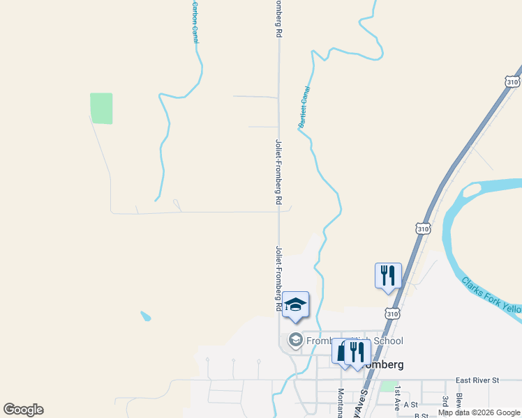 map of restaurants, bars, coffee shops, grocery stores, and more near Gebo Rd in Bridger