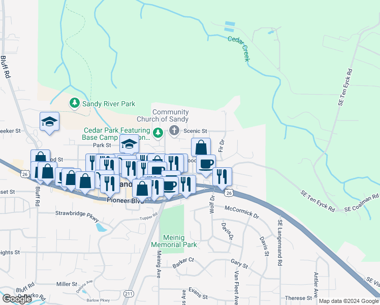 map of restaurants, bars, coffee shops, grocery stores, and more near 17175 Revenue Avenue in Sandy