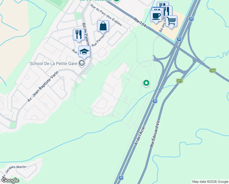 map of restaurants, bars, coffee shops, grocery stores, and more near 330 Rue du Monarque in La Prairie