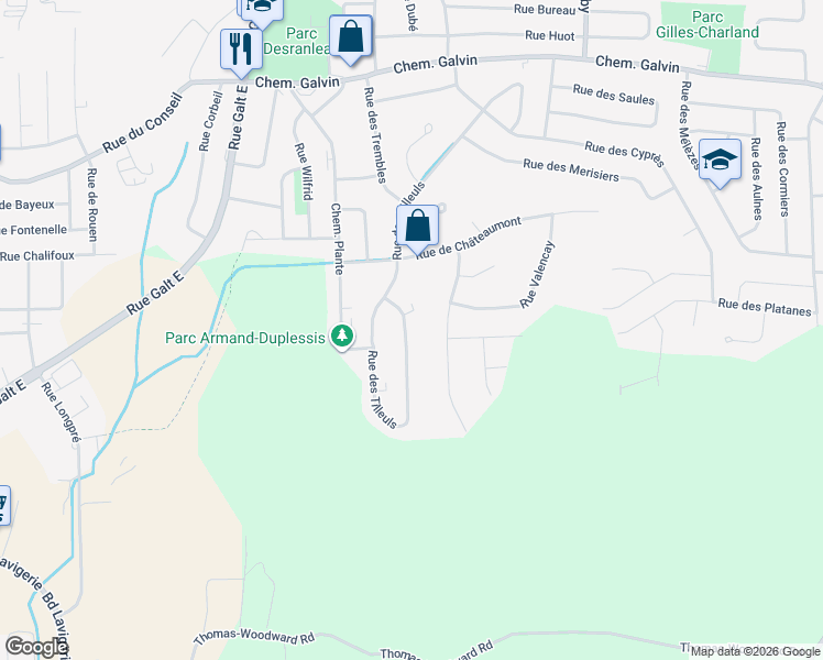 map of restaurants, bars, coffee shops, grocery stores, and more near 1797 Rue de Fontainebleau in Sherbrooke