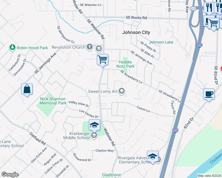 map of restaurants, bars, coffee shops, grocery stores, and more near 17050 Southeast Gurnee Avenue in Gladstone