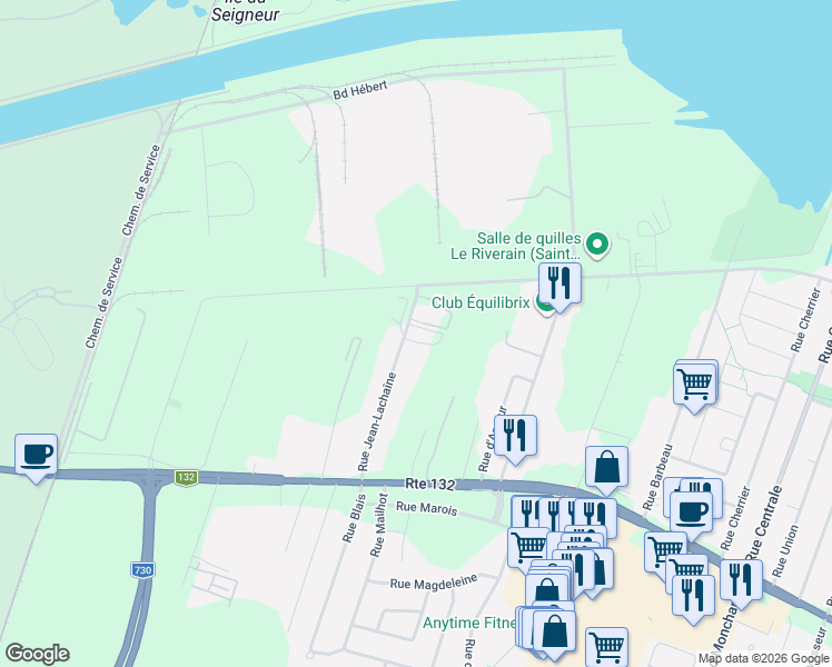 map of restaurants, bars, coffee shops, grocery stores, and more near 1527 Rue Jean-Lachaîne in Sainte-Catherine