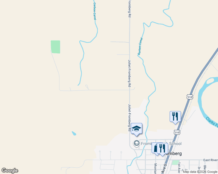 map of restaurants, bars, coffee shops, grocery stores, and more near 15 Gebo Road in Fromberg