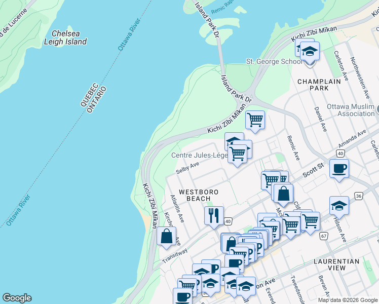 map of restaurants, bars, coffee shops, grocery stores, and more near 323 Ferndale Avenue in Ottawa
