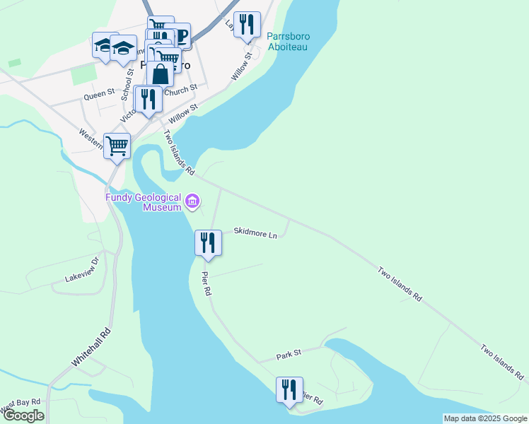 map of restaurants, bars, coffee shops, grocery stores, and more near 280 Two Islands Road in Parrsboro