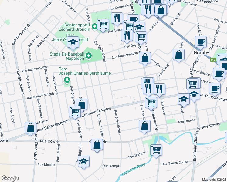map of restaurants, bars, coffee shops, grocery stores, and more near 666 Rue Notre Dame in Granby