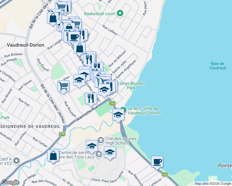 map of restaurants, bars, coffee shops, grocery stores, and more near 12 Rue Saint-Michel in Vaudreuil-Dorion