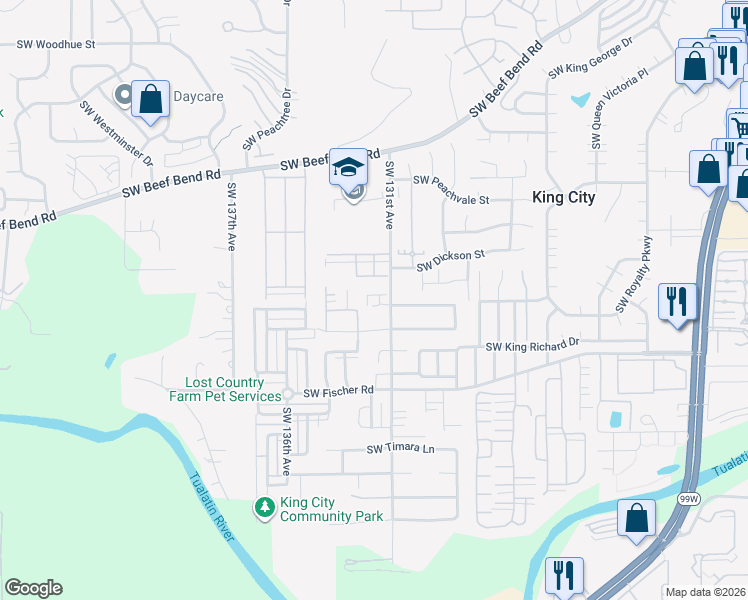 map of restaurants, bars, coffee shops, grocery stores, and more near 13203 Southwest Macbeth Drive in Tigard