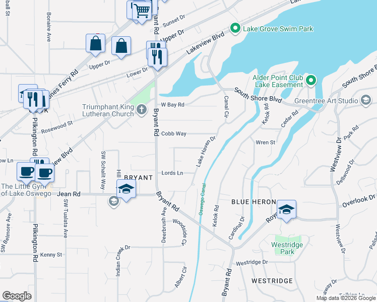 map of restaurants, bars, coffee shops, grocery stores, and more near 4224 Haven Street in Lake Oswego