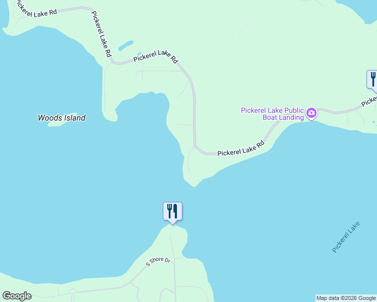 map of restaurants, bars, coffee shops, grocery stores, and more near 9347 Pickerel Lake Road in Pickerel