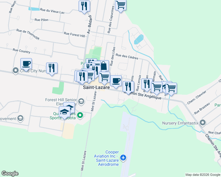 map of restaurants, bars, coffee shops, grocery stores, and more near 1775 Chemin Sainte Angélique in Saint-Lazare
