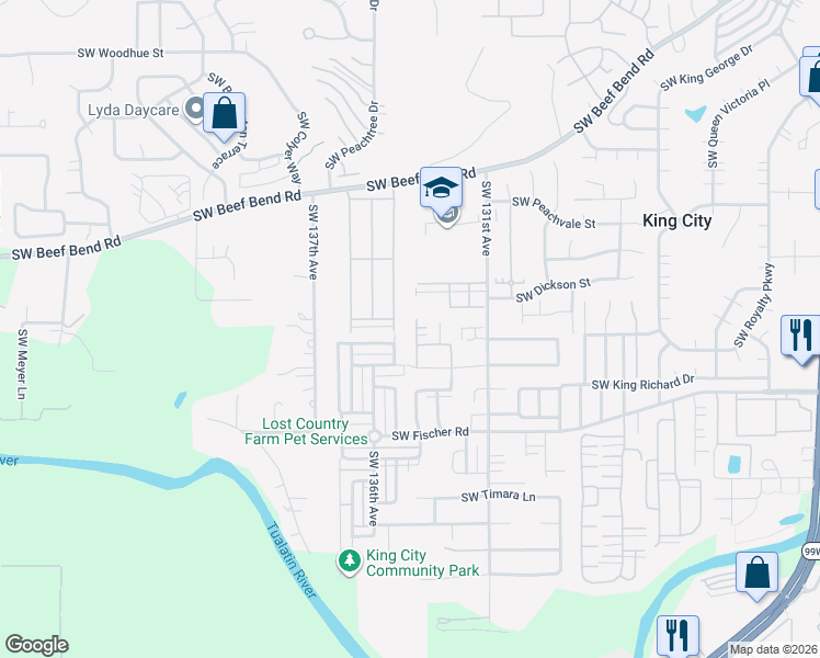 map of restaurants, bars, coffee shops, grocery stores, and more near 16726 Southwest Othello Terrace in King City