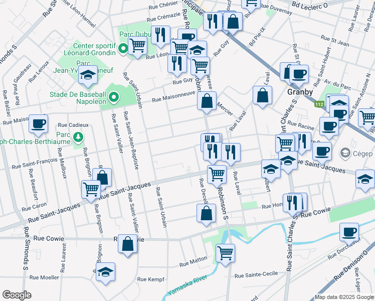 map of restaurants, bars, coffee shops, grocery stores, and more near 564 Rue Notre Dame in Granby