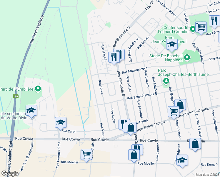 map of restaurants, bars, coffee shops, grocery stores, and more near 464 Carré Charlevoix in Granby