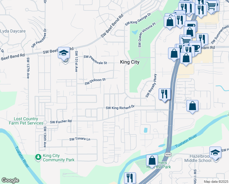 map of restaurants, bars, coffee shops, grocery stores, and more near 12605 Southwest Morocco Drive in Tigard