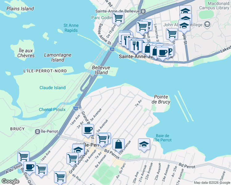 map of restaurants, bars, coffee shops, grocery stores, and more near 15 3e Avenue in L'Île-Perrot