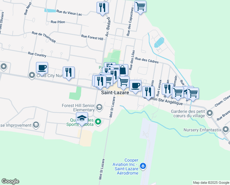 map of restaurants, bars, coffee shops, grocery stores, and more near Chemin Sainte Angélique in Vaudreuil-Soulanges