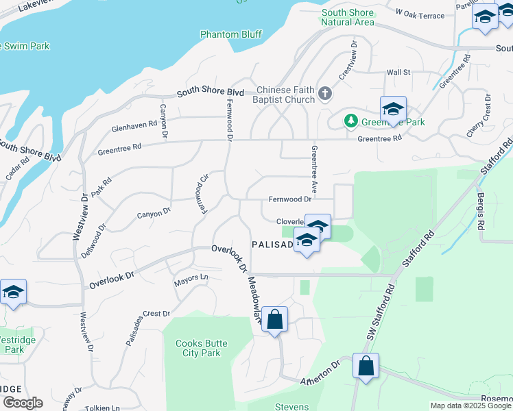 map of restaurants, bars, coffee shops, grocery stores, and more near 2102 Fernwood Drive in Lake Oswego
