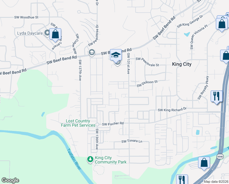 map of restaurants, bars, coffee shops, grocery stores, and more near 13324 Southwest Buckfield Lane in Tigard
