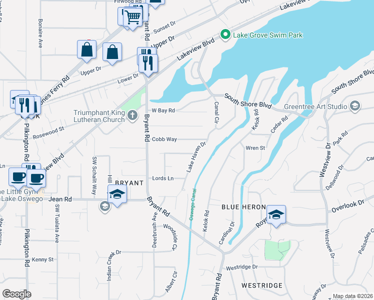 map of restaurants, bars, coffee shops, grocery stores, and more near 4201 Haven Street in Lake Oswego