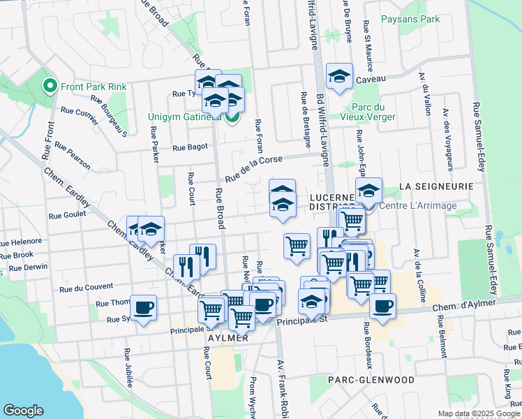 map of restaurants, bars, coffee shops, grocery stores, and more near 20 Rue des Chateaux des Bois in Gatineau