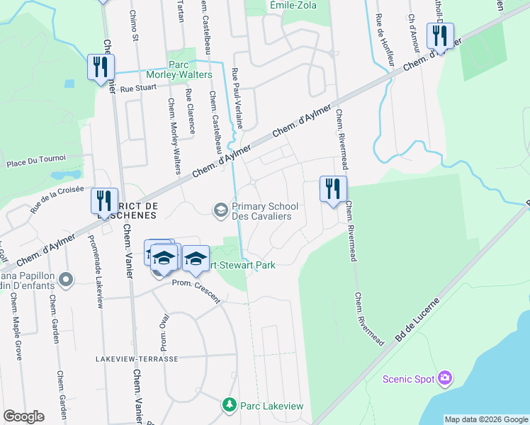 map of restaurants, bars, coffee shops, grocery stores, and more near 320 Avenue de l'Hippodrome in Gatineau