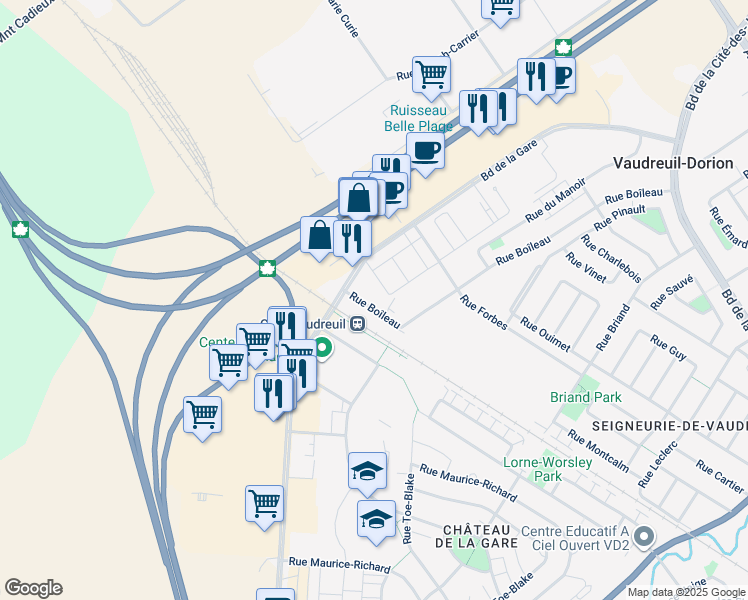 map of restaurants, bars, coffee shops, grocery stores, and more near 530 Rue Boîleau in Vaudreuil-Dorion