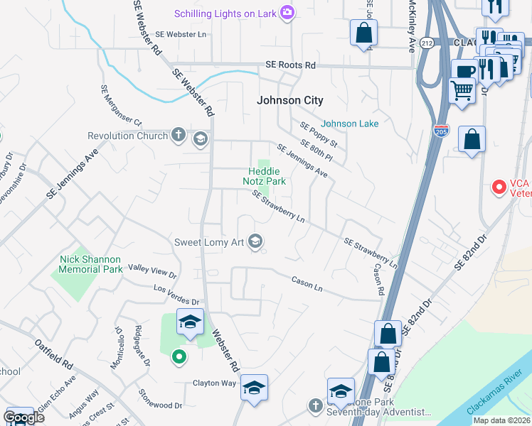 map of restaurants, bars, coffee shops, grocery stores, and more near 16981 Stanhelma Drive in Gladstone