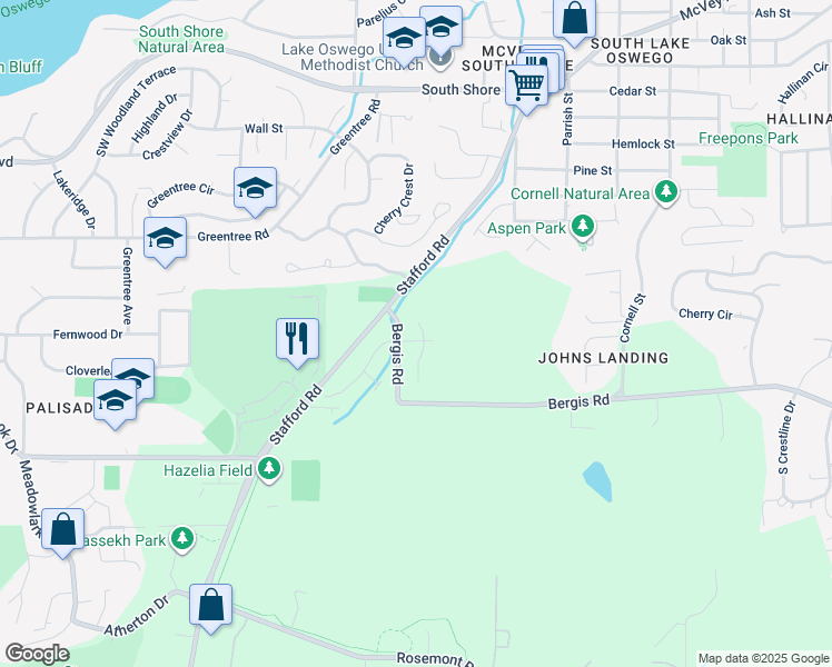 map of restaurants, bars, coffee shops, grocery stores, and more near 615 Oak Meadow Drive in Lake Oswego